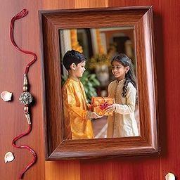 Art Street Rakhi Set for Brother with Photo Frame Gift, Cave Molding Photo Frame and Rakhi Gift Set for Celebrate Raksha Bandhan (Brown, 5x7 Inch)-image-2