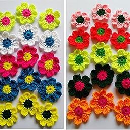 Crochet Flower | Handmade Crochet Flower Multicolor 5cm Length | Pack of 30 | 10 Colours |Size - 6cm | Handmade by Zealza (RED1)-image-31