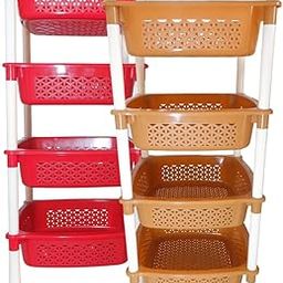 Simply Home Sorto Multipurpose Plastic Storage Rack | 4 Shelf Stackable Organizer Basket Rack for Fruits,Vegetables, Stationery, Toys | Kitchen, Home & Office Use |Pack of 2 | RED Camel-image-87