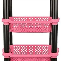 ARH@M PLASTIC-3-Tier Plastic Storage Rack for Kitchen, Bathroom, Office & Home – Multipurpose Organizer Shelf with Baskets – Durable & Lightweight | (3, Pink & Black)-12
