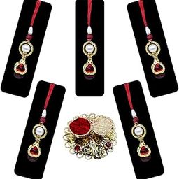 Handmade Lumba Rakhi for Bhabhi Set of 2 - Latkan Beads Rakhi Combo - Exclusive Rakhi for Women - Designer Rakshabandhan Rakhis with Roli Chawal Chopra-26