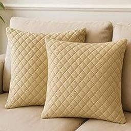 Housol Premium Velvet Cushion Covers Set of 2 – 16x16 Inch Beige Decorative Pillow Covers for Sofa & Living Room | Diamond Pattern Quilted Design | Soft & Stylish Home Decor-image-29