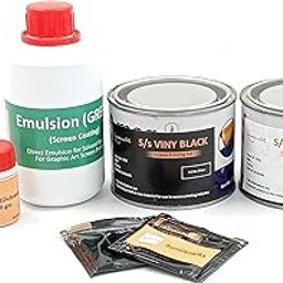 sumikrafts Screen Printing Ink vinysheen Ink Viny Black+Viny White (250gm Each)+Emulsion Green 200gm+Sensitizer 10gm+2 decoating Powder 5gm sachets-12