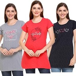 Women’S Cotton Long T-Shirts for Summer Wear - Loose Fit Combo Pack of 3, Ideal As Long T-Shirts for Women, Night Wear T-Shirts for Women, and Relaxed Fit Nightwear-image-65