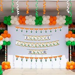 1iAM Independence Day Decoration Items Pack of 115 - Banner, 20 Flags, 90 Balloons, 3 Ribbons & Glue Dots Roll For Club, School, Collage, Shop, Resturent, Shopping Mall | 15th August Decoration Combo-image-56