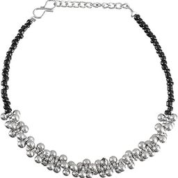 Silver-Plated Black Beaded Ghunghroo Anklet-image-54