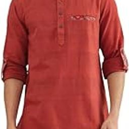 Maroon Cotton Hand Woven Short Kurta-image-65