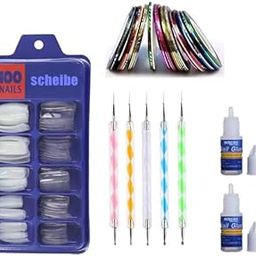 50 pcs White Nails, 50 pcs Transparent Nails, 2 pcs Nail Glue, 5 pcs Dotting Pen and 5 pcs Nail Art Tape Combo-image-49