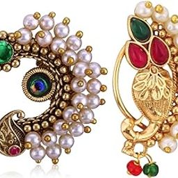 Vighnaharta Multi CZ stone and Pearls moti Nath Nathiya./ Nose Pin combo 2 nath for women and Girls[VFJ1264-1274NTH-PRESS-MULTI]-image-75