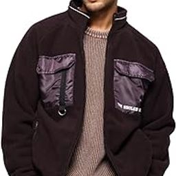Utility Jacket: Plum Men and Boys Long Sleeves Stand Collar Zipper Front Polyester Oversized Jackets-image-43