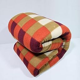 SwadeshiZon Winter Soft Single Bed Warm Woollen Blend Fleece Blanket Cover | Quilt Cover | Razai Cover with Zipper, Size- 90 x 60 in (Orange Multi Check, Single Bed)-13