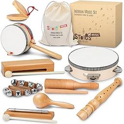 STOIE'S Children's Wooden Tambourine Musical Instrument Baby Drums and Percussion for Children Montessori Musical Instruments Baby Music Bag Child-image-8