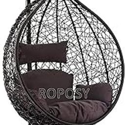 Airwing TIKKOST Single Seater Heavy Iron Hanging Egg Swing Lounge Chair with Tufted Soft Deep Cushion Backyard Relax for Indoor, Outdoor, Balcony, Deck, Patio, Home & Garden (Rattan,Black & Black)-image-0
