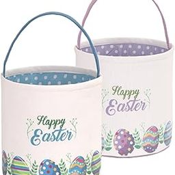 LessMo 2 Pcs Easter Bunny Basket Easter Egg Buckets Gifts Tote Bags, Canvas Cotton Blue Purple Cute Personalized Egg Hunt Basket Stuffers for Easter Party-image-49
