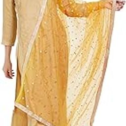 Woman's Embellished Yellow & Gold Net dupatta.-image-18
