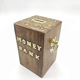 Giftoshopee Handicrafted Wooden Money Bank - Large Piggy Bank-HOM Decor Coin Box for Kids and Adults-image-76