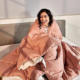 SleepyCat Summer Reversible AC Comforter - Hotel Like Feel 120 GSM Lightweight Blanket, Quilted Design, Machine Washable - Nude Pink & Seafoam White (Double Size 90x60)-image-35