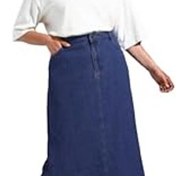 Navy Blue with Zip A-Line Maxi Denim Woman Skirt 14400-image-8