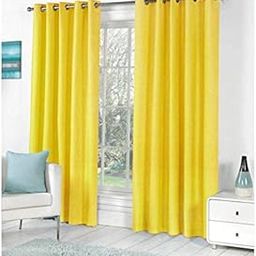 Home Garage Eyelet Long Door Polyester Curtains Set of 2 - (Yellow 4x9)-15
