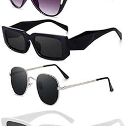 Unisex UV 400 Protected Retro, Square, Candy, Cateye Sunglasses For Women And Men | Stylish Classic Shades Black, Blue, Green | Latest Branded Combo Offer Pack Of Fashion Glasses With Box #1509-image-95