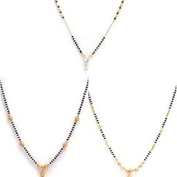 Gold-Plated Wedding Jewellery American Diamond Solitaire Mangalsutra Tanmaniya Combo Of 3 For Women-image-26