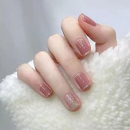 24 PCS Press On Nails Stick On Nails for Women Girls Fake Nails Reusable Jelly Glue Nail Kit Nails Extension French Nail (Pink)-14