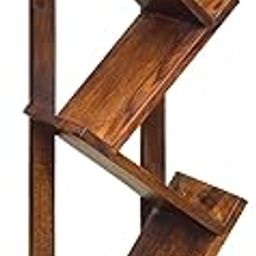 Woodsfy Solid Sheesham Wood Zig-Zag Book Shelf | V Shape Wooden Book Rack for Home & Office | Floor Standing | 120 x 35 x 35 cm | Walnut sheesham Finish (Walnu Finish)-image-3