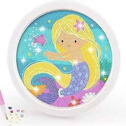 BLiSS HUES 5D Unicorn Diamond Painting Kits for Kids with Wooden Frame Cute Animal Art and Crafts for Kids Ages 6-12 Diamond Painting Frame (Mermaid Diamond Art)-image-4