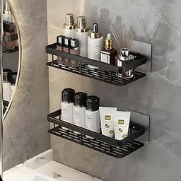 Perpetual Self - Adhesive Bathroom Shelf For Wall, Multipurpose Wall Mounted Bathroom and Kitchen Organiser Without Drill, Space Saving Stand For Bathroom And Kitchen Wall (Pack Of 2) Black-picture-25