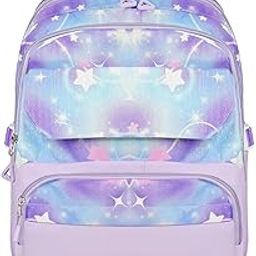 Lavender Galaxy Backpack for Girls – School Bag with Star Print, Multiple Compartments, Water Bottle Holders & Velcro Closure – Ideal for Kids & Teens-picture-53