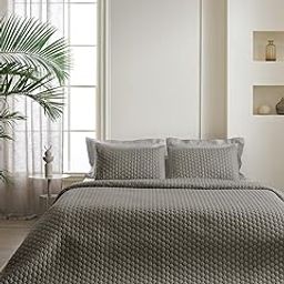 DDecor 100% Cotton 210 TC Embroidery Bed Spread-CQ 6-Honeycomb-Metallic Grey-image-49