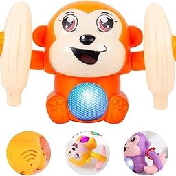 Gooyo GY-2020 Battery Operated Voice Control Monkey Toy with Musical, Dancing,Spinning,Rolling and Sensor Feature for Gifts/Kids/Babies/Boys/Girls|Orange Color,Power Source:3xAAA Battery(Not Included)-1