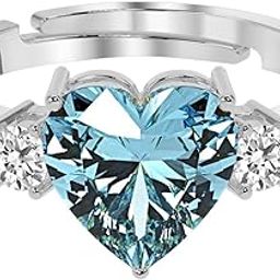 925 Sterling Silver Heart Stone Ring with Adjustable Band | Gift for Women Wife Girls-image-47