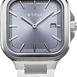 Slim Square Quartz Analog with Date Blue Dial with Silver Color Stainless Steel Strap Watch for Women_95291SM01-13
