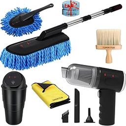 SUPERSTUD 6 Pcs - Car Duster Microfiber Brush Long-1 with | 3in1 Car Vacuum 1Pcs | 1Pcs Car Dustbin | 1Pcs Microfiber Cloth | 1Pcs Interior Cleaning Brush | 1Pcs AC Vent Brush - Royal Blue Color-image-1
