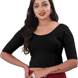 Round Neck Cotton Lycra Regular Fit Saree Blouse for Women | Bracelet - 3/4 Sleeve Readymade Plain Design Festive Blouse Perfect for Saree, Lehenga, Kurti | 32 to 44-image-18