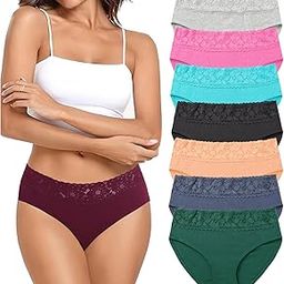 Women’s Underwear Cotton Lace Panties for Women, Soft Ladies Lace Trim Underwear, Hipster, Briefs, Mid Waist Bikini Panty-image-32