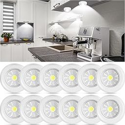 Macarrie 12 Pack Wireless LED Puck Lights, Under Cabinet Lighting, 70 Lumens Portable Touch Light, Stick on Battery Powered, for Kitchen Closets Cabinets Garage Bedroom Shelf(Classic Style)-22