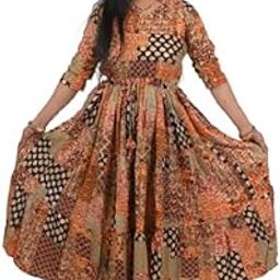 Women's Polyester Floral Print Maxi Dress, Three Quarter Sleeve, V-Neck, A-Line, Multicolour-image-3