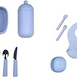 Tudd On-The-Go Mealtime Set | Compact & Safe Travel Dining Kit | Blue with Tiny Tots Tableware Treats | Complete Baby Feeding Set | Blue-image-73