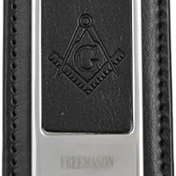 Black Leather & Silver Square & Compass Money Clip - 3" Tall-image-43