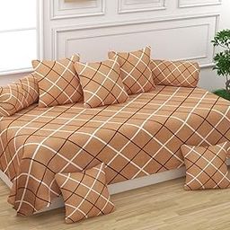 FASSCETE Microfiber Glace Cotton Floral Design Diwan Set of 8 Pieces 1 Bedsheet 60x90inch 2 Bolster Covers 16x32inch 5 Cushion Covers 16x16inch (Diwan Set, Multicolor)�/-image-29