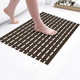Kuber Industries 60x40 cm Anti-Skid Mat for Bathroom with Rubber Base | Shower Mats for Bathroom Anti Slip | Foot Mat for Preventing Slips & Falls in Wet Areas | Stripe Design - Brown-image-8