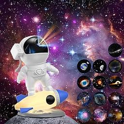 Astronaut Galaxy Projector for Bedroom with Rocket Night Light 13 Film Discs, HD Image Star Projector Galaxy Light Adjustable Knob, Planetarium Projector for Kids, 1/2h Timer Simple 4-Button Control-image-38