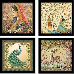 Rousrie Madhubani Art Framed Painting For Home, Living Room, Hall | Traditional Rajasthani Pichwai Art Paitnings With Frame For Home Decor (Set Of 4)-image-45
