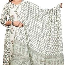 Women's Cotton Cambric Floral Print Calf Length V-Neck with Lace and Potli Button Detaling 3/4 Sleeves Straight Kurta with Pant and Duptta (Multi)-41