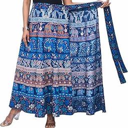 Premium Cotton Wraparound Skirt for Women (Blue 4, Free Size)-image-87