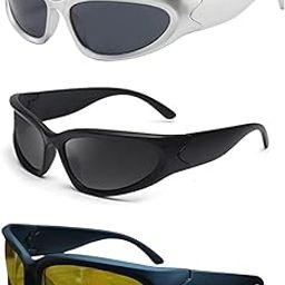 combo of 2 and pack of 3 Futuristic Series Wraparound Y2K Sunglasses For Men & Women | UV Protected | Full Rim Trending & Stylish Shades | Free Size-55