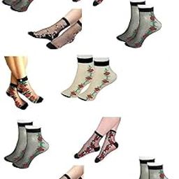 Skiny Ultra-Thin Transparent Multi Print Nylon Summer Skin Socks for Women/Girl's and Ladies (Ankle Length) Sheer Multicolored Net Designer Shorts Socks For Indoor & Outdoor-image-64
