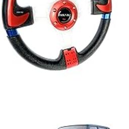 PRIKNIK Steering Wheel Sports Car Look Racing/Golf Cart Rally Off Roading B-olts Grip Vinyl Leather & Aluminum with Horn Button Compatible with 800-image-31